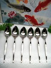 6  Mid Century Modern Towle  GLIMMER  Stainless Steel Oval Place Soup Spoons USA