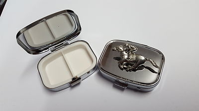 Rennpferd Jockey PP-E20 englisches Zinn Emblem rechteckig Reise Metall Pillenbox