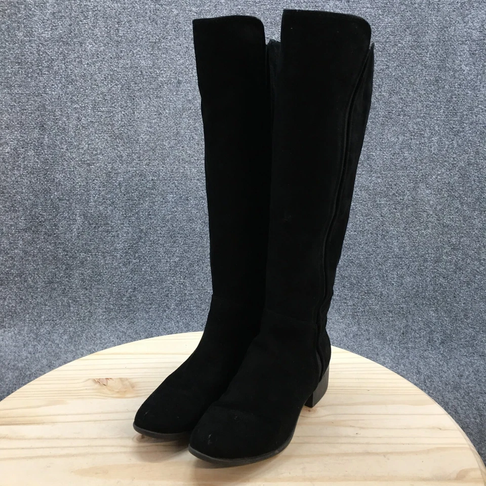 Merona Boots Womens 8 Tall Knee High Riding Pull On Block Heels Black Fabric - Image 3 of 4