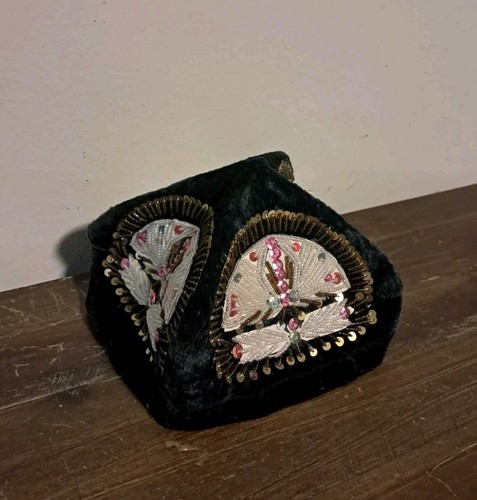 VINTAGE BALOCHI SINDHI BANJARA PARSI Velvet Beaded Folding Prayer Skull Cap Hat