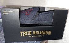 NEW True Religion Men's Slippers Shoes Size Medium 9-10 Denim with Red Logo 