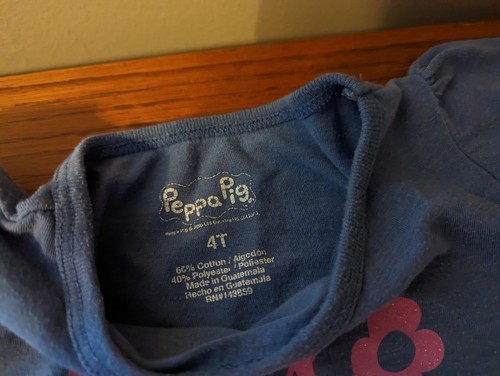 Hello Peppa Pig Toddler Girls Blue/Pink Glitter Hearts Graphic T-shirt sz 4T - Picture 6 of 7