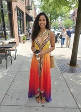 Boho Long Maxi Dress Deep V Silk One Size Halter Backless Sleeveless  Resort