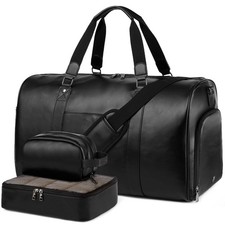 3-Piece Leather Travel Duffle Bag Set, Weekender Gym Tote for Men Women