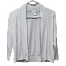 August Silk Lightweight White Open Front knit Cardigan Medium