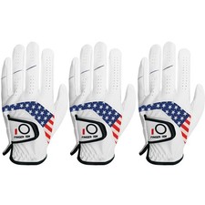 USA Flag Golf Gloves Men Left Hand Right Leather Value 3 Pack All Weather Grip
