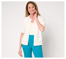 Isaac Mizrahi Live Women's Top Plus Sz Sweater 2X Button Front White A684993