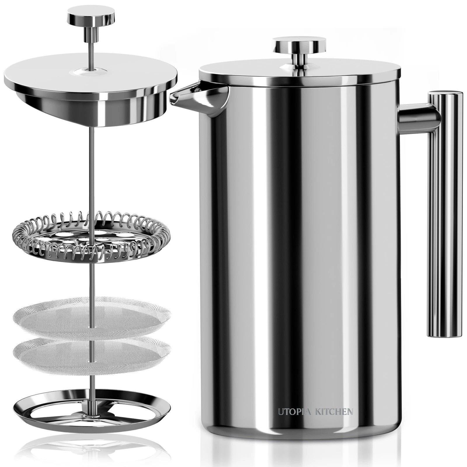 Utopia Kitchen 304 Grade Stainless Steel French Press Coffee 12 Ounce, Silver