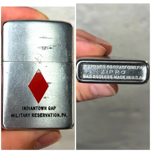 VTG 1940s Zippo Cigarette Lighter INDIANTOWN GAP MILITARY #2032695 ORIG Insert