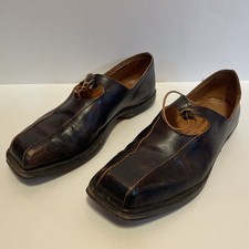 CYDWOQ College dark brown leather lace-up detail flat Square Toe shoes size 38