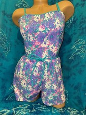 Orvis Retro Purple Pink Floral Romper Style Swimsuit Bathing Suit Made In USA 10