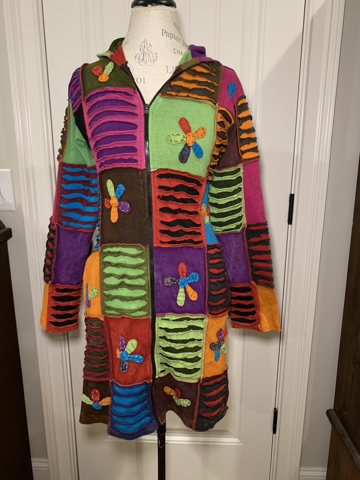 SHOP THERAPY Patchwork Long Jacket Full Zip Boho … - image 3