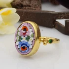 Genuine Venetian Intaglio Gold Ring w/Green Diopside Ancient Roman Women Jewelry