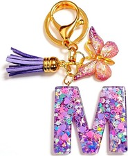 Initial Letter Keychain Cute Keychain Butterfly Sequins Alphabet Resin Name