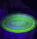 Vintage Jeannette Uranium Glass Oval Serving Tray Floral Cherry Depression Glass