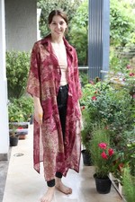 Langer Kimono Jacke Cape mit Seitenschlitzen 100% Chiffon Seide transparent...