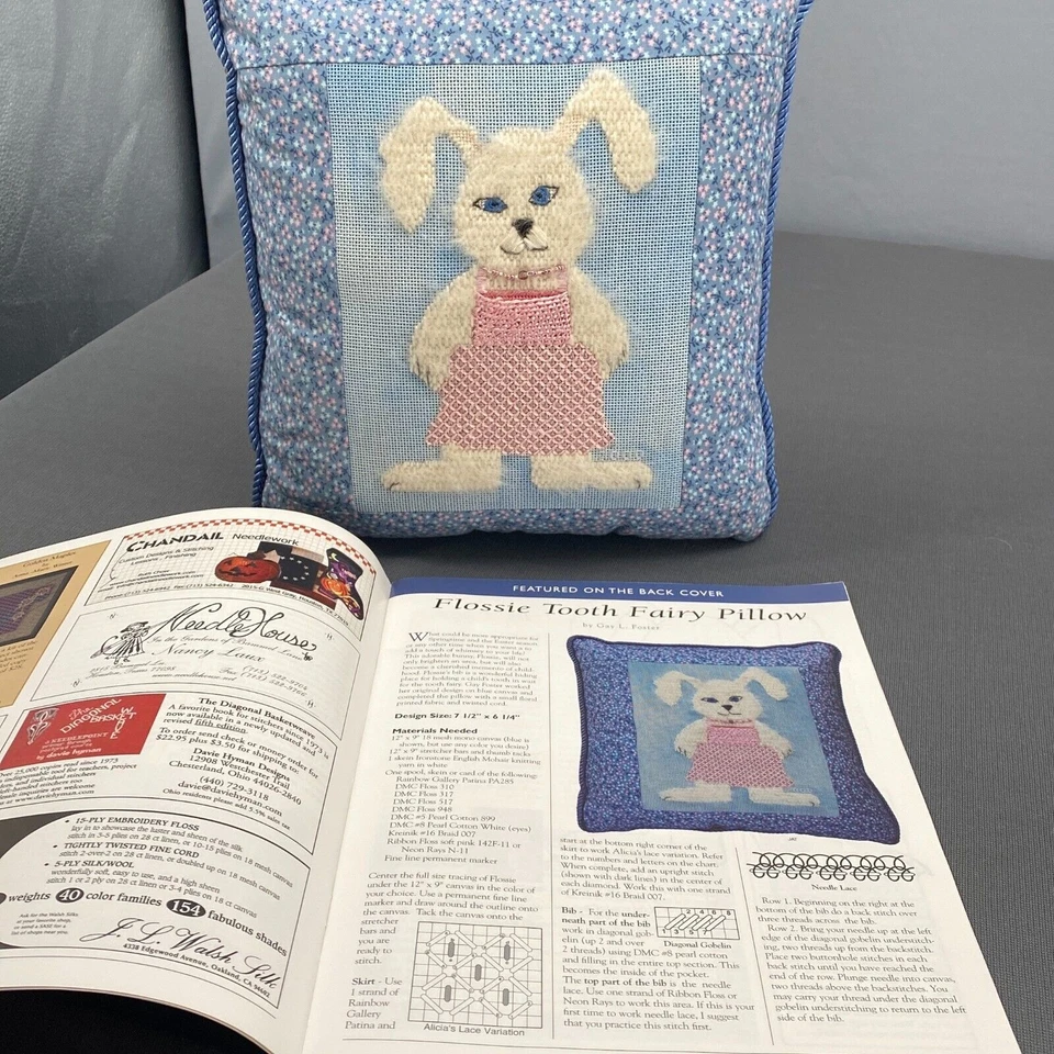 Almohada Hada de los Dientes Felpa Bordada Conejo Conejo Azul Blanco Pascua y Patrón Foto 4 de 4