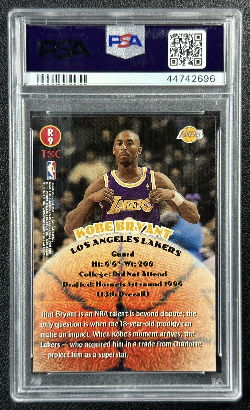 KOBE BRYANT PSA 9 1996-97 TOPPS STADIUM CLUB #R9 ROOKIE SERIES TWO RC 2696 view 2