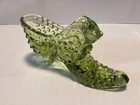 Vintage Fenton Olive Green Hobnail Glass Shoe Slipper  Circa 1970s