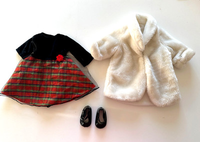 Emily Rose Doll Outfit for 18'' sized dolls Holiday Dress, Vintage Coat and Purse