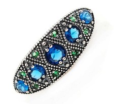 1CT Treated Sapphire  Emerald 925 Sterling Silver Art Deco Ring Sz 6 XB1-8