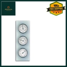 Elegant White Glass Analog Weather Station Wall Mount 3-Dial 34cm Height