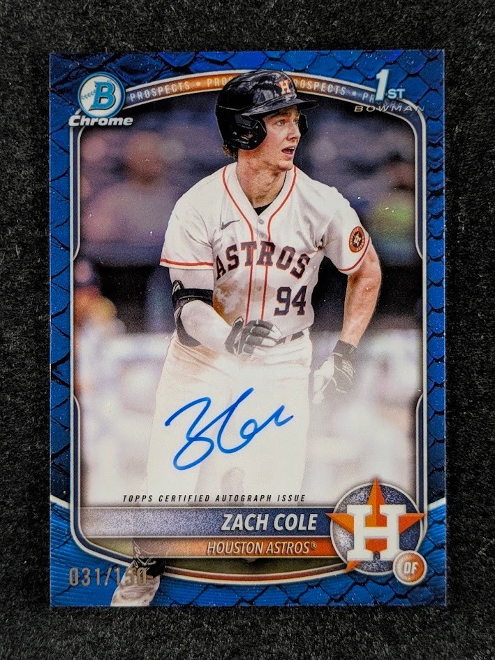 2025 Bowman Chrome ZACH COLE 31/150 1st Auto Reptilian Blue Refractor Prospects