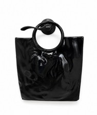 Vintage Black Lucite Acrylic Handbag Purse Round Handle Mod Retro