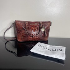 Brahmin Mini Asher Brown Embossed Leather Sat...