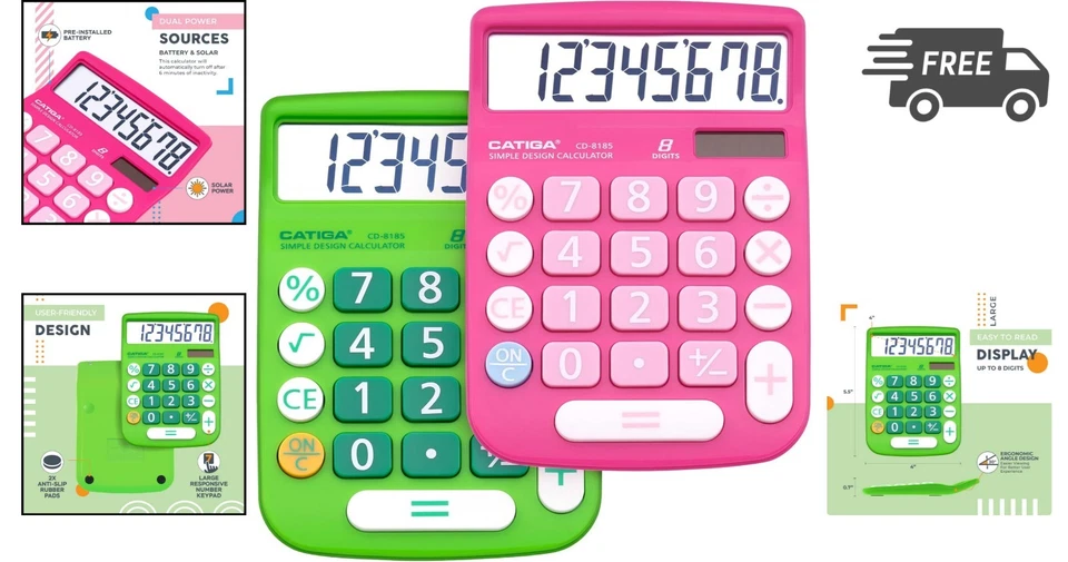 Desktop Calculator 8 Digit Solar Power LCD Display Big Buttons Office Home Sc... - Image 2 of 4
