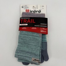 New INJINJI Crew Socks Womens Size M/L Midweight Padded Cushioning Trail Run
