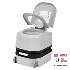 Portable RV Toilet, Porta Potty with 4.8 Gal Waste Tank  5.3 Gal Upgrade Gray