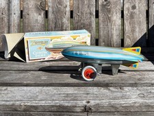 Vintage 1970  s Graf Zeppelin Airship Wind Up Tin Toy with Box  Nice 