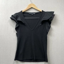 Veronica Beard Jeans Black Ruffle sleeve V-neck Top Women’s Small tee blouse