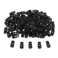 100pcs Black Single Hole String Cord Lock Toggle Spring Clasp Stop 100pcs 20mm