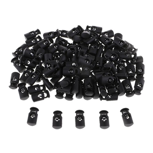 100pcs Black Single Hole String Cord Lock Toggle Spring Clasp Stop 100pcs 20mm - Picture 1 of 3