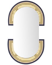 Grand Miroir Mural Moderne en Rotin Clair 53 x 75 cm Forme Ovale Bords en Métal 