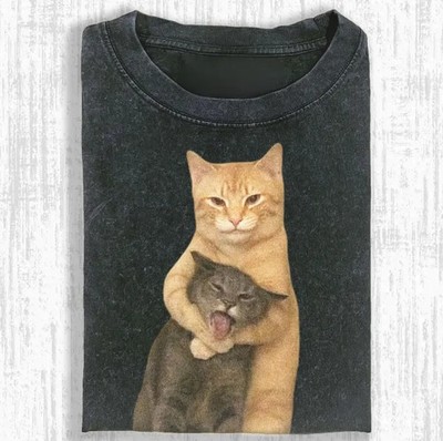 Funny Hugging Cats Vintage T-Shirt, Chaotic Cat Meme Tee, Cute but Evil Cat Shir