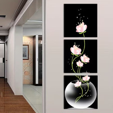 3pcs Vertical Pink Flower Modern Canvas Prints Floral Painting Bedroom Wall Art