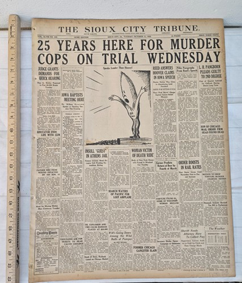 #ad 10 11 1932 Sioux City IA Tribune Newspaper 25 YEARS FOR MURDER amp; COPS ON TRIAL $29.97