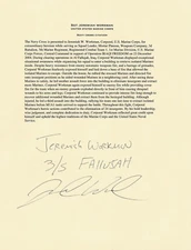 JEREMIAH WORKMAN OPERATION IRAQI FREEDOM NAVY CROSS 1ST MARINE DIV. AUTOGRAPH