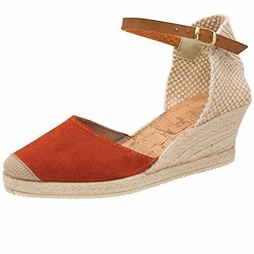 Ravel Etna Ladies Ginger Red Espadrille Wedge Suede Leather Sandals Cork  Buckle