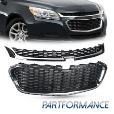 Set of 2 Front Upper & Lower Chrome Grill Grille For 2014-2016 Chevrolet Malibu