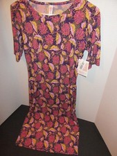 Lularoe Julia Dress XS Purple Yellow Coral Floral Leaves Slinky Work Casual New