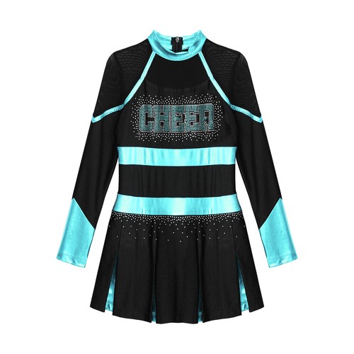 Costume vestito squadra bambina ragazza glitterato cheerleading colore contrasto uniforme - Foto 25 di 84