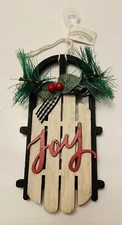 HOLIDAY TIME JOY  3D Sled Christmas Ornament with Ribbon