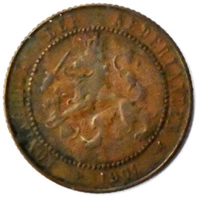 1903 Netherlands 2-1/2 Cent Bronze Coin KM# 134