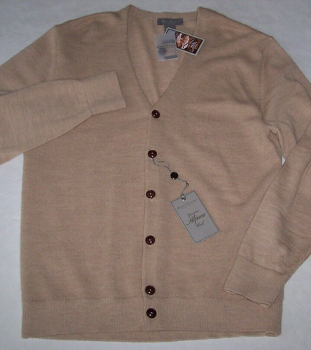 NWT Daniel Cremieux 100% ALPACA WOOL Sand/Camel/Tan CARDIGAN Sweater Men's L