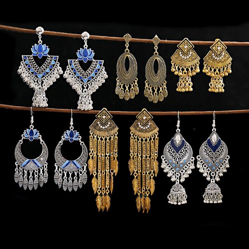 Boucles D'oreilles London En Perles Bleues - Bijou Indien/pakistanais Style Jumki - Neuf Sans Emballage