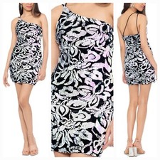 New BLONDIE NITES Jr (17) Black Velvet & Sequins One shoulder Mini Dress $149